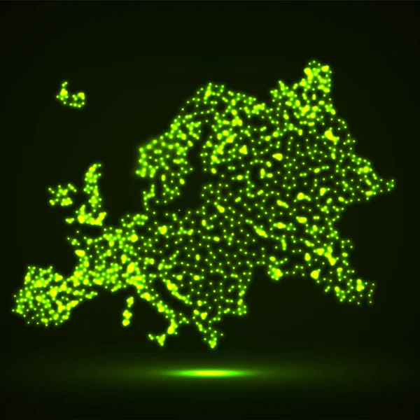 Mappa astratta dell'Europa con particelle luminose — Vettoriale Stock