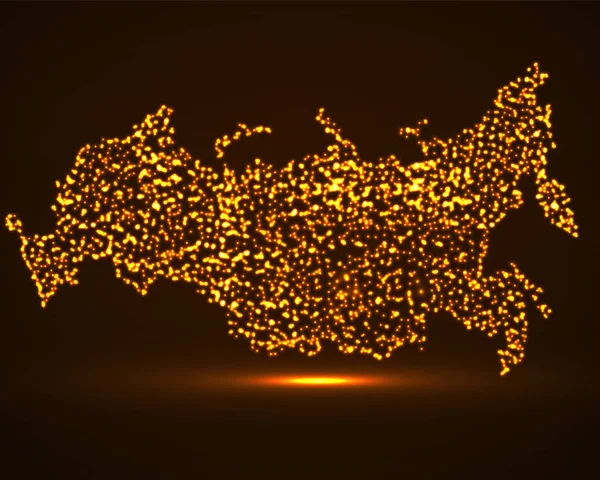 빛나는 입자와 러시아의 추상 지도 — 스톡 벡터