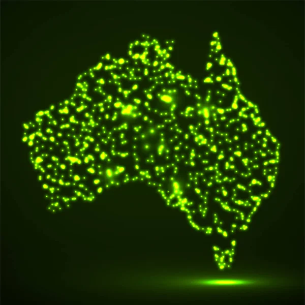 光る粒子とオーストラリアの抽象的な地図 — ストックベクタ