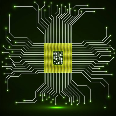 CPU. Mikroişlemci. Mikroçip. Neon teknoloji sembolü. Vektör