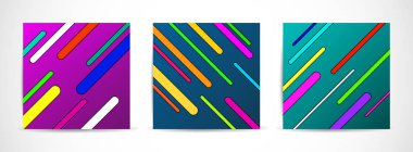 Üç vektör renkli afiş satırları ayarlayın. Geometrik tasarım broşür