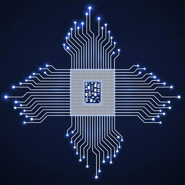 Cpu. Mikroprosesor. Microchip. Simbol teknologi neon. Vektor - Stok Vektor