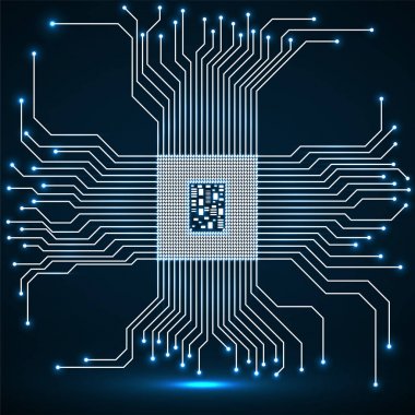 CPU. Mikroişlemci. Mikroçip. Neon teknoloji sembolü. Vektör
