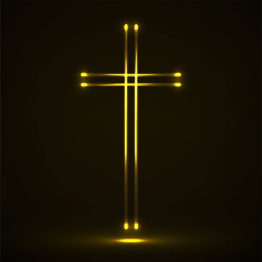 Çapraz Hıristiyan parlayan. Dini Hıristiyanlık sembolü. Vektör