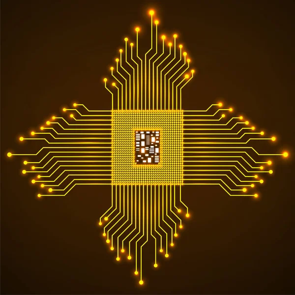 Cpu. Microprocesseur. Micropuce. Symbole technologique néon. Vecteur — Image vectorielle