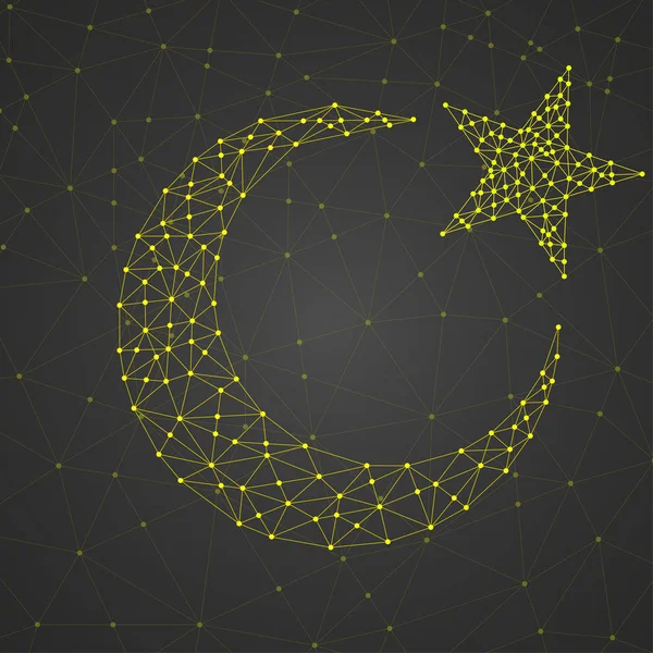 Streszczenie Półksiężyc Gwiazda Wielokątne Linii Kropek Symbol Religii Islamskiej Wektor — Wektor stockowy