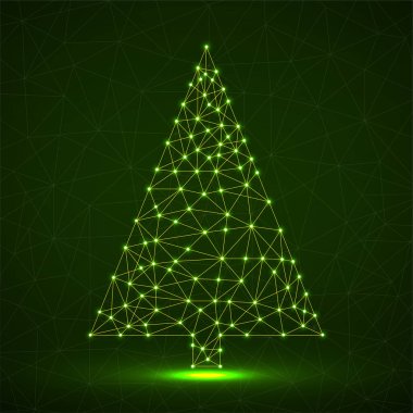 Nokta ve çizgilerden oluşan soyut neon noel ağacı