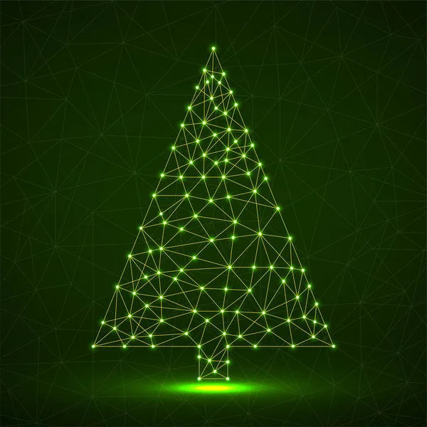 Abstrakter neonfarbener Weihnachtsbaum aus Linien und Punkten — Stockvektor
