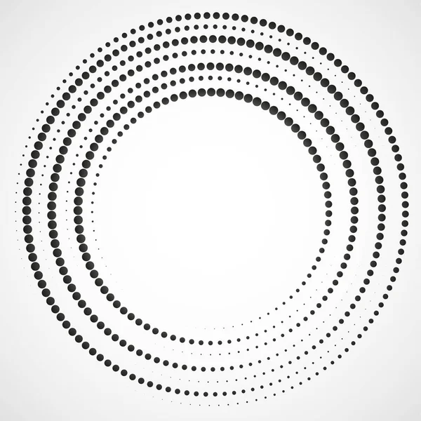 Halftone gestippelde achtergrond in cirkelvorm. Cirkel stippen geïsoleerd op de witte achtergrond — Stockvector