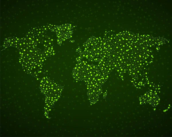 Carte du monde abstraite avec particules brillantes, concept technologique — Image vectorielle