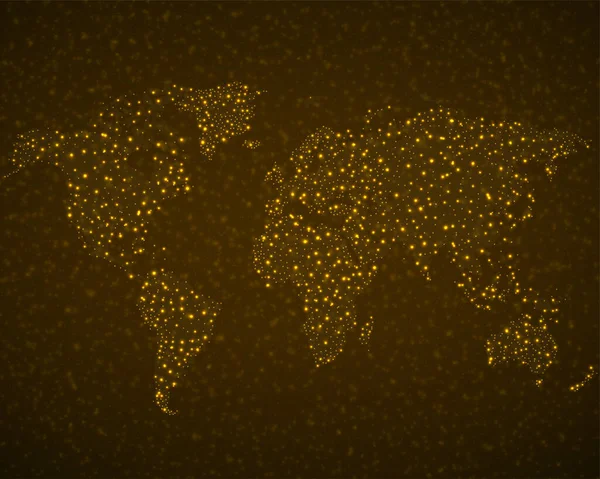 Carte du monde abstraite avec particules brillantes, concept technologique — Image vectorielle