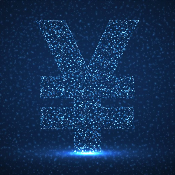 Abstrakt tecken yuan av glödande partiklar. Neon finansiell symbol. Isolerad vektor illustration — Stock vektor