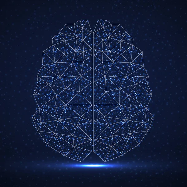 Abstraktní lidský mozek zářících částic, technologický koncept — Stockový vektor