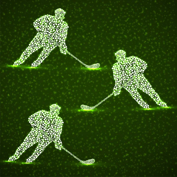 Silhouette abstraite avec trois joueurs de hockey avec bâton de hockey. Illustration vectorielle — Image vectorielle