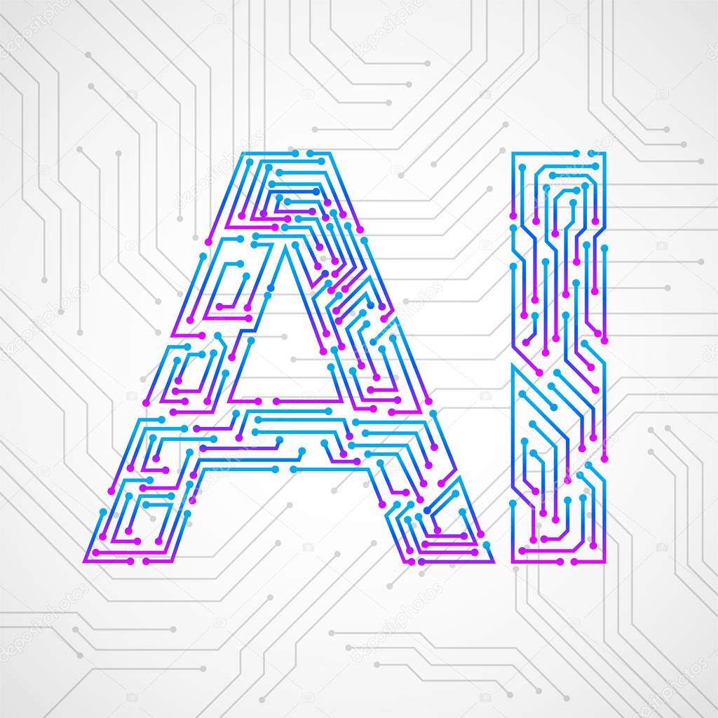 Artificial Intelligence with circuit board isolated on white background. Abstract technology concept. Vector illustration
