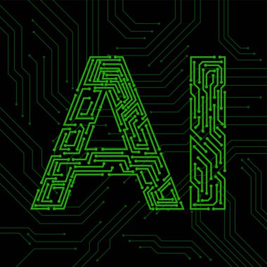 Siyah arka planda devre kartı olan yapay zeka. Soyut teknoloji kavramı