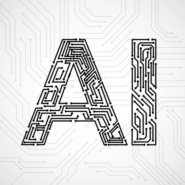 Intelligenza Artificiale con circuito isolato su sfondo bianco. Concetto di tecnologia astratta — Vettoriale Stock