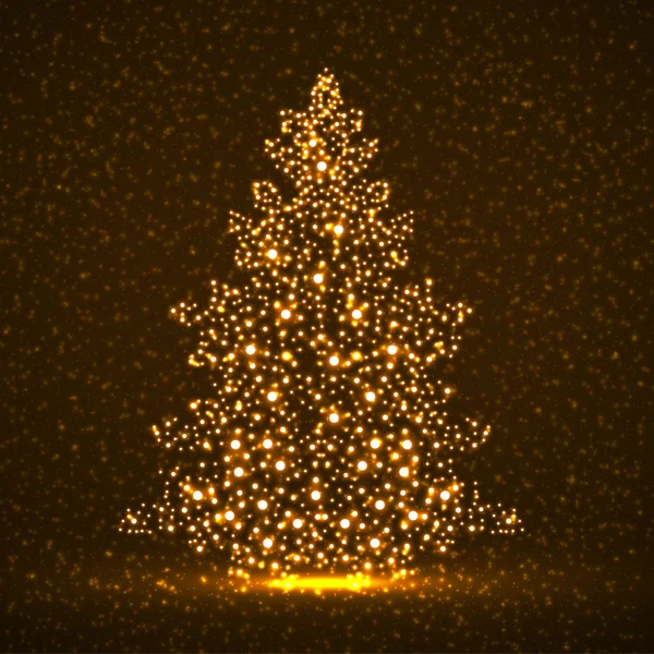 Árbol de Navidad de neón abstracto con partículas brillantes — Vector de stock