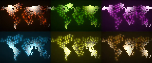 Set of abstract world maps with glowing dots. Vector illustration — 스톡 벡터