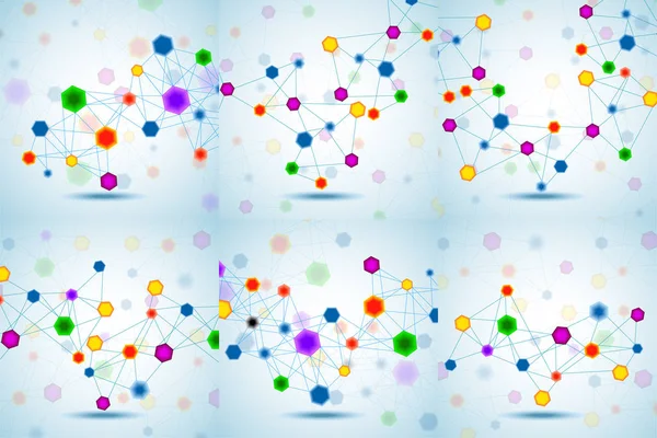Conjunto de estructura molecular hexagonal abstracta con ADN. Ilustración vectorial — Archivo Imágenes Vectoriales