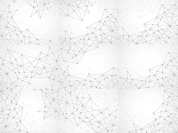 Set of abstract geometric backgrounds with connecting dots and lines. Modern technology concept. Black and white polygonal structure. Vector Illustration — 스톡 벡터