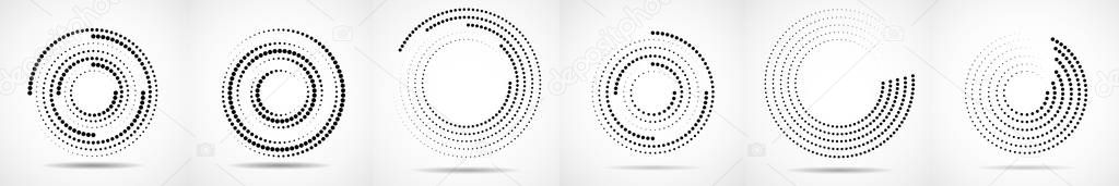Vector set of halftone dotted background in circle form. Circle dots isolated on the white background