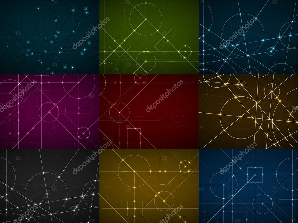 Set Of Abstract Neon Backgrounds With Engineering Drawing Technological Wallpaper Made With Circles And Lines Geometric Design Vector Illustration Premium Vector In Adobe Illustrator Ai Ai Format Encapsulated Postscript Abstract, blue lines, dark, grey, 720x1280 wallpaper. wdrfree