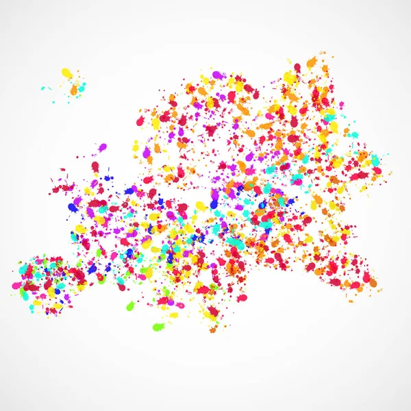 Абстрактная карта Европы с разноцветными чернильными шприцами, гранеными распылителями. Векторная иллюстрация — стоковый вектор