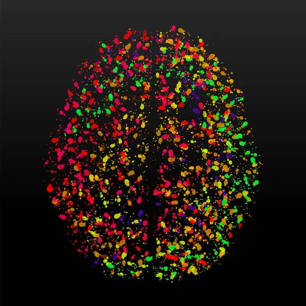 Abstrakcyjny ludzki mózg z kolorowymi plamami tuszu, rozpryskami gruntu. Ilustracja wektora — Wektor stockowy