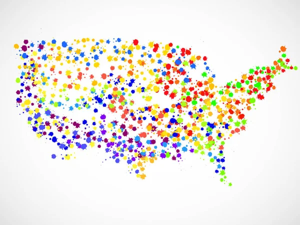Résumé Carte Des États Unis Amérique Des Éclaboussures Encre Colorées — Image vectorielle