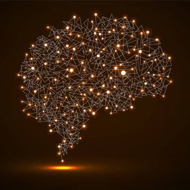Parlayan noktalardan ve çizgilerden oluşan soyut insan beyni, çokgen yapı