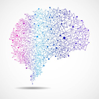 Noktalardan ve çizgilerden oluşan soyut insan beyni, çokgen yapı