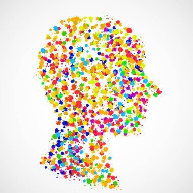 Renkli mürekkep sıçratan, grunge sıçrayan soyut insan kafası