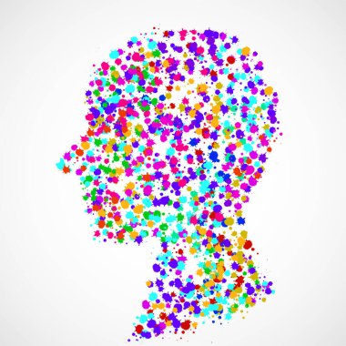 Renkli mürekkep sıçratan, grunge sıçrayan soyut insan kafası