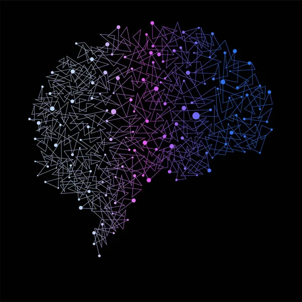 Abstrakcyjny ludzki mózg kropek i linii, struktura wielokątna — Wektor stockowy