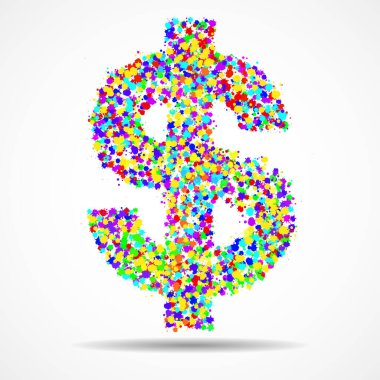 Soyut dolar işareti renkli mürekkep sıçramaları, grunge sıçramaları.