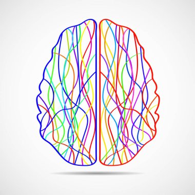 Renkli çizgili ve soyut insan beyni. Vektör illüstrasyonu
