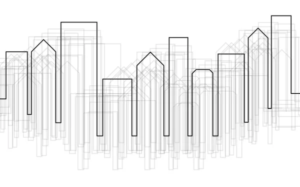 Vektorsilhouette Von Stadtgebäuden Umrisssilhouette Umrissgestaltung Der Stadtlandschaft — Stockvektor