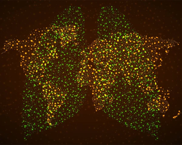 带有发光粒子的世界地图和肺 技术概念 — 图库矢量图片