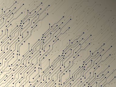 Devre kartı ve teknoloji dokusuyla soyut bir arkaplan. Elektronik anakart. Vektör illüstrasyonu