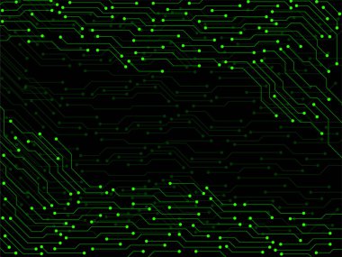 Devre kartı ve teknoloji dokusuyla soyut bir arkaplan. Elektronik anakart. Vektör illüstrasyonu