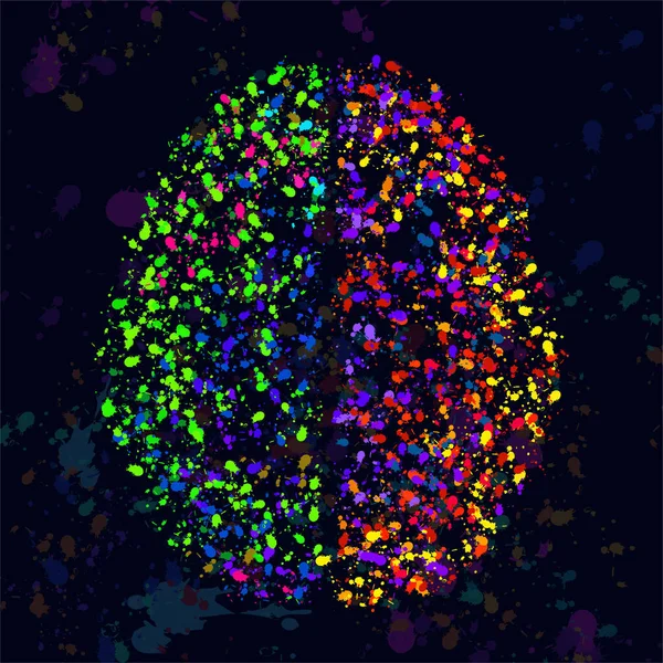 Abstrakcyjny Ludzki Mózg Kolorowymi Plamami Tuszu Rozpryskami Gruntu Ilustracja Wektora — Wektor stockowy