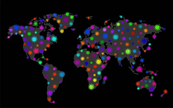 Světová Mapa Viru Corona Koronavirová Pandemie 2019 Ncov — Stockový vektor