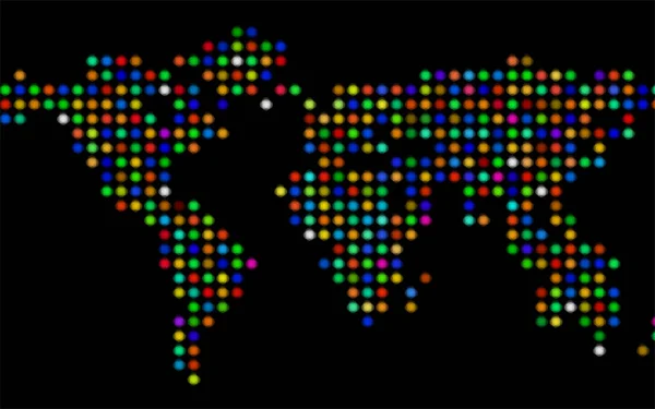 黒の背景にカラフルなドットでベクトル世界地図のイラスト — ストックベクタ