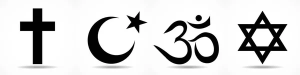 Conjunto Símbolos Religiosos Del Mundo Cristianismo Islam Hinduismo Judaísmo Vector — Vector de stock