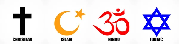 Set Dari Simbol Simbol Agama Dunia Kristen Islam Hindu Dan - Stok Vektor