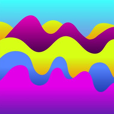 Renkli dalgalarla soyut arkaplan. Parlak eğimli parlak bir pankart. Vektör illüstrasyonu