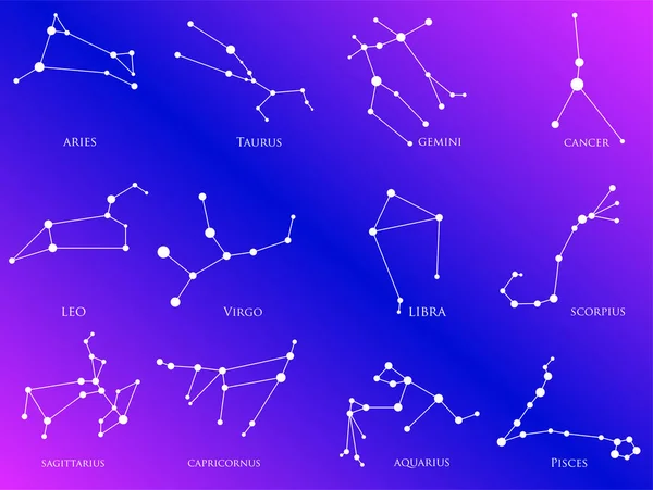 Zestaw Konstelacji Zodiaku Zestaw Horoskopów Baran Lew Strzelec Koziorożec Byk — Wektor stockowy