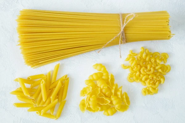 Dry Raw Several Types Pasta Light Background Healthy Eating Italian — Stock Photo, Image