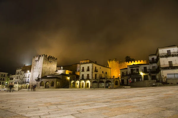 main square of caceres at night